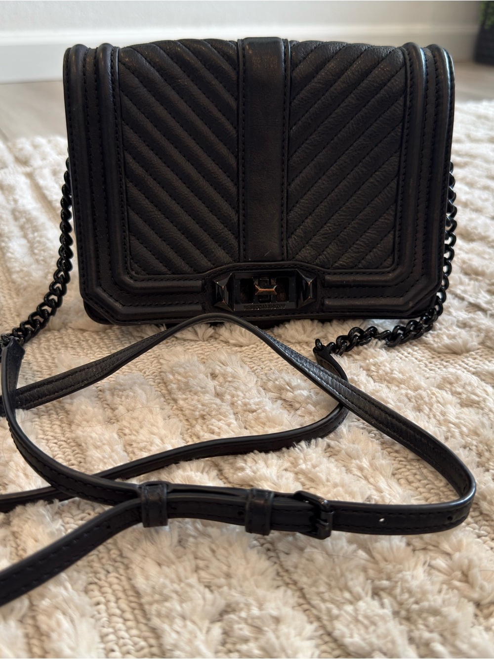 Rebecca Minkoff Black Quilted Leather Chevron Crossbody